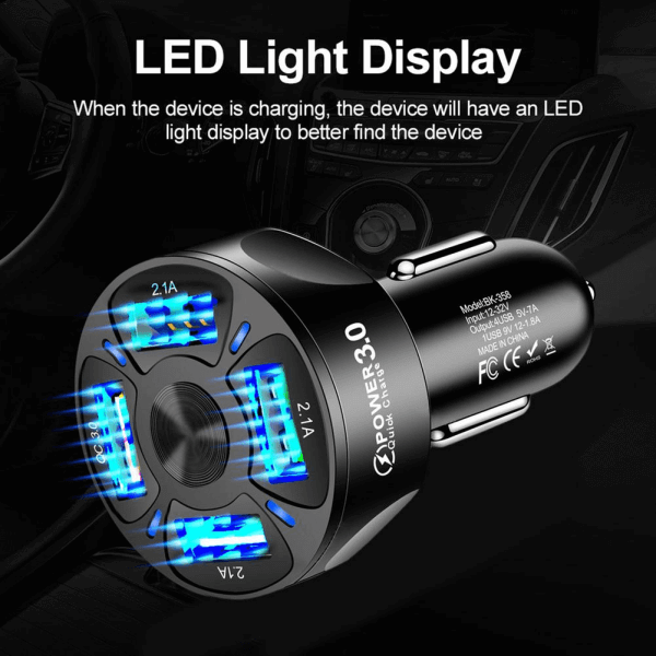 Universal 35W 7A QC3.0 4USB Ports Fast Charging Car Charger With LED Light 12-24V Cigarette Lighter Adapter