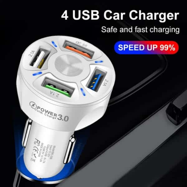 Universal 35W 7A QC3.0 4USB Ports Fast Charging Car Charger With LED Light 12-24V Cigarette Lighter Adapter