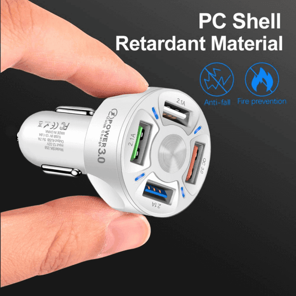 Universal 35W 7A QC3.0 4USB Ports Fast Charging Car Charger With LED Light 12-24V Cigarette Lighter Adapter