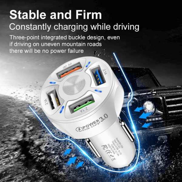 Universal 35W 7A QC3.0 4USB Ports Fast Charging Car Charger With LED Light 12-24V Cigarette Lighter Adapter
