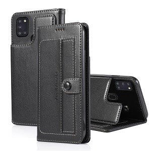 For Samsung Galaxy A21S Luxury Wallet Flip Case Leather Card Slots Cover (Black)