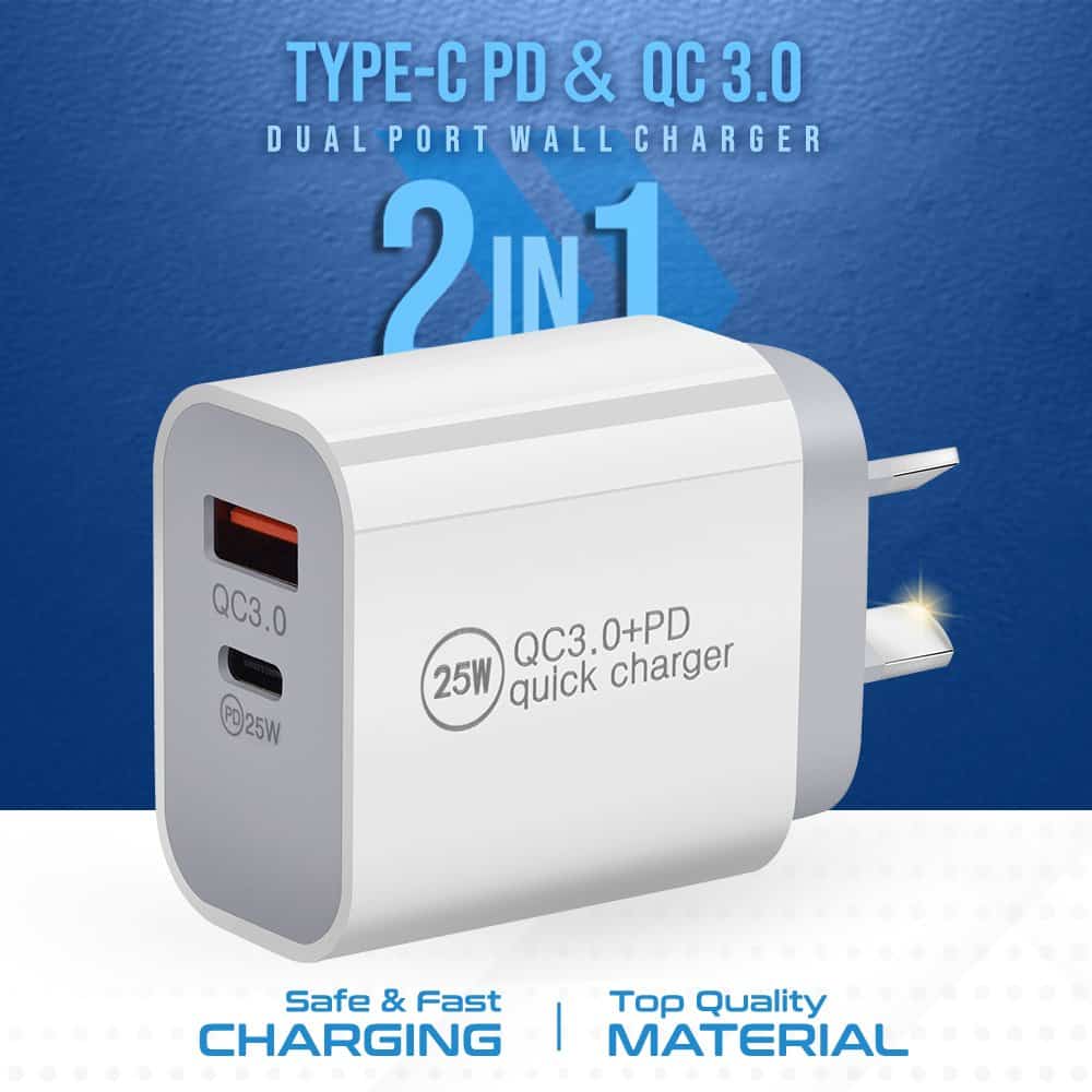 Smart Koala 25W PD Type C + USB A QC3.0 Dual Charger SAA Certified Fast Charging Charger Wall Plug Power Adapter