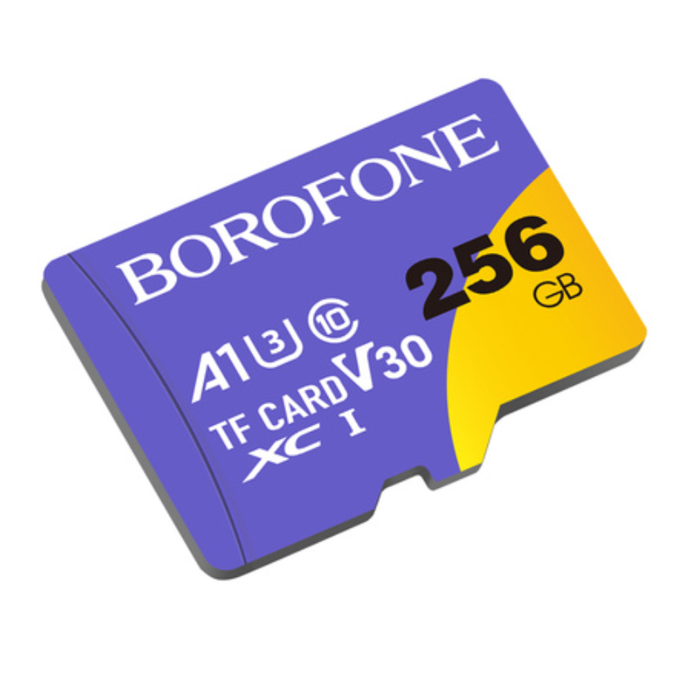 Borofone 256GB TF Memory Card, Class 10 A1 U3 V30 High Speed Micro SDXC, Durable Flash Storage for Phone, Tablet, CCTV, Dash Cam & More