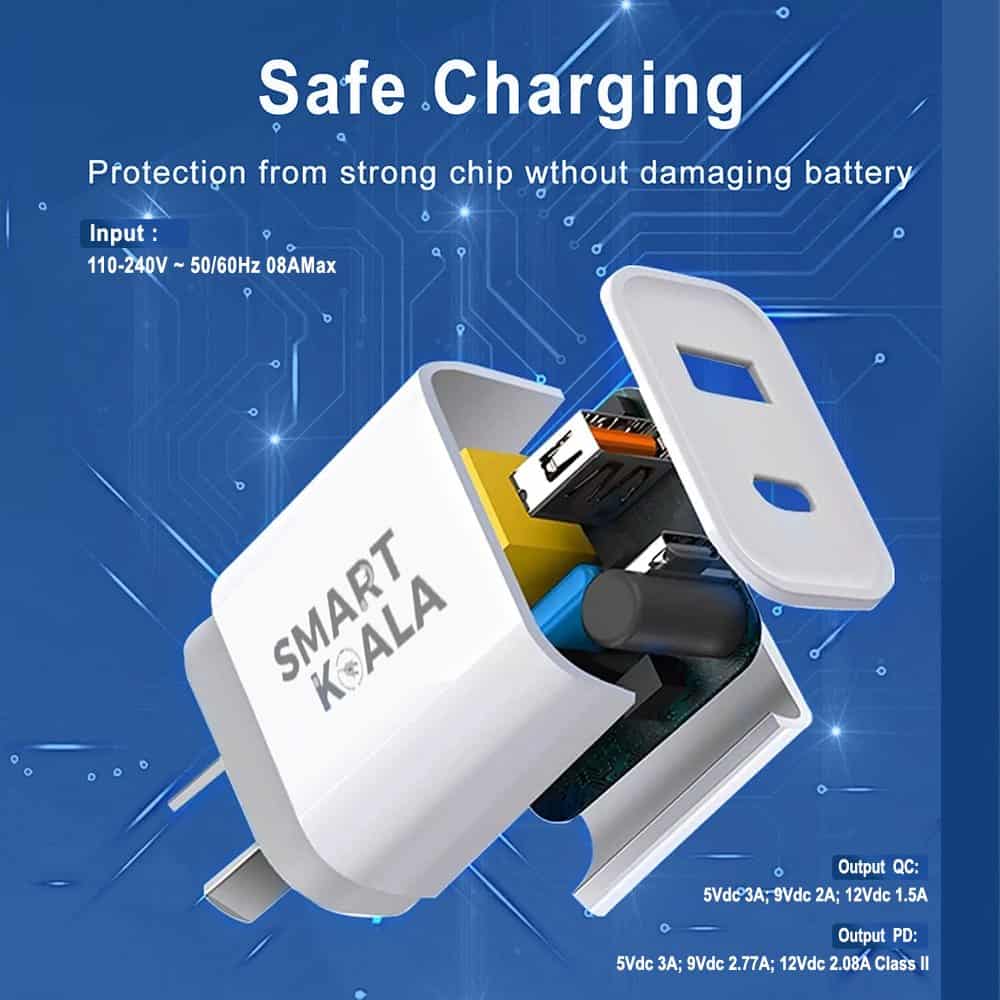 Smart Koala 25W PD Type C + USB A QC3.0 Dual Charger SAA Certified Fast Charging Charger Wall Plug Power Adapter