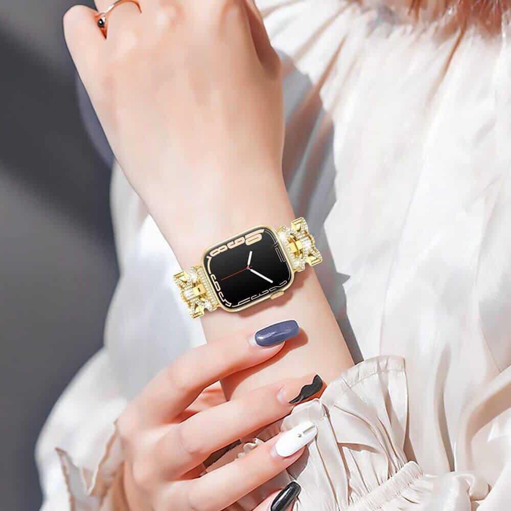 For Apple iWatch Round Bling Rhinestones 38/40/41/42/44/45/46/49mm Bracelet Strap Wristband