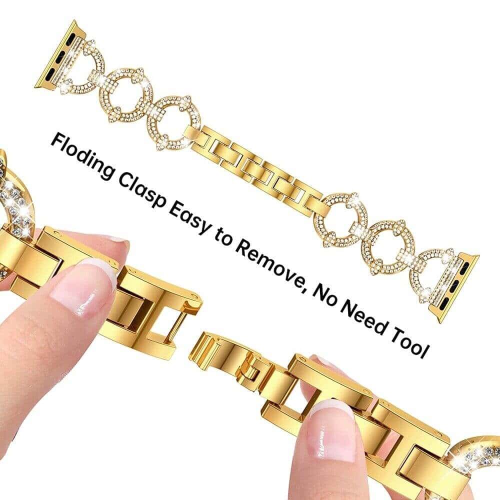 For Apple iWatch Round Bling Rhinestones 38/40/41/42/44/45/46/49mm Bracelet Strap Wristband