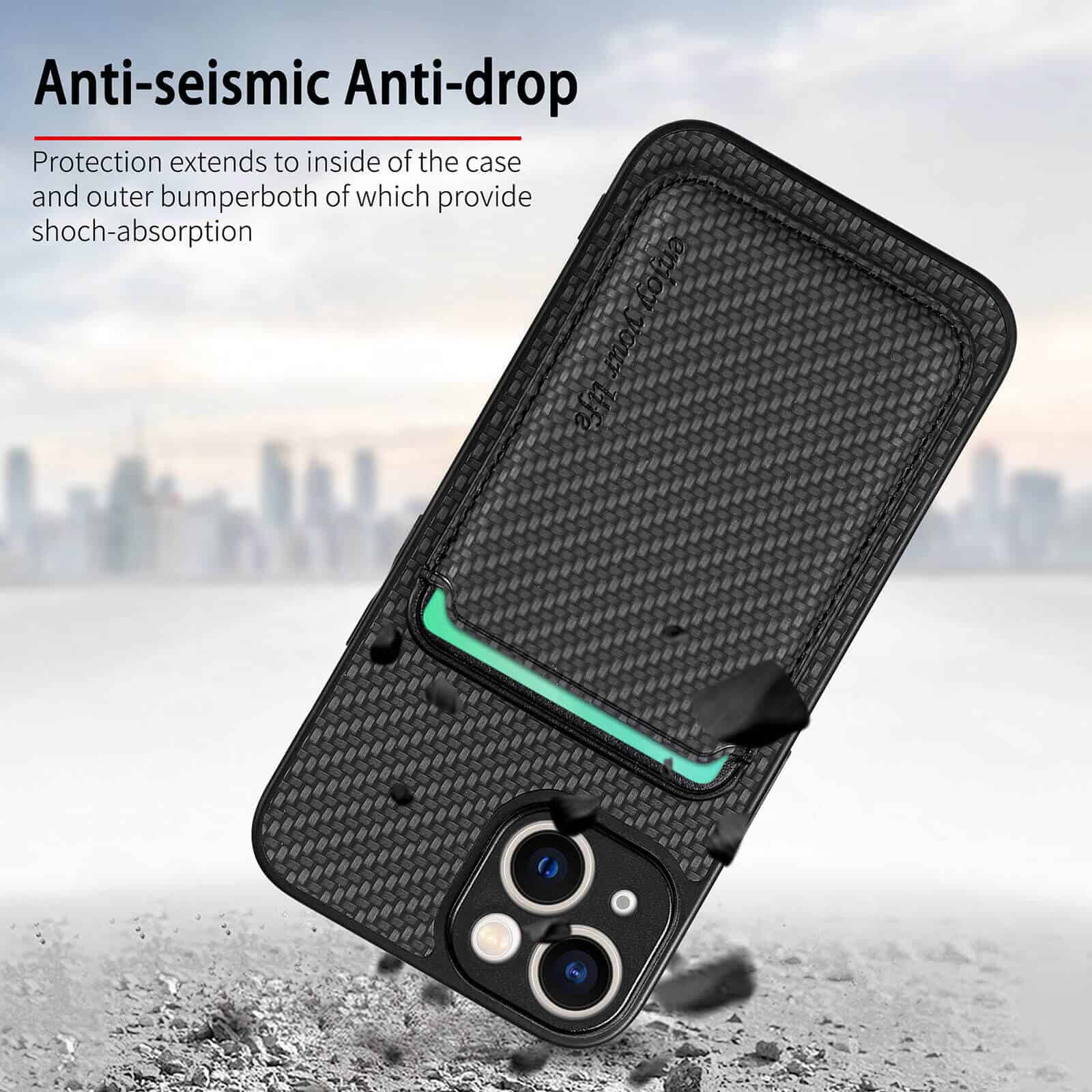 For iPhone 15/15 Pro Max /15 Plus MagSafe Card Holder, Carbon Fiber, Detachable Magnetic Wallet Slot Case Cover