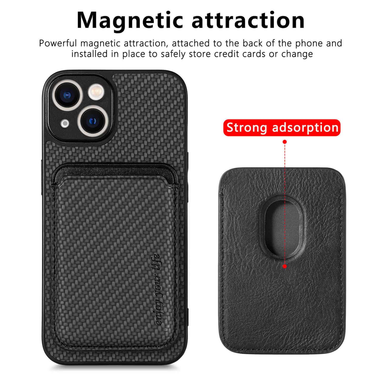 For iPhone 15/15 Pro Max /15 Plus MagSafe Card Holder, Carbon Fiber, Detachable Magnetic Wallet Slot Case Cover