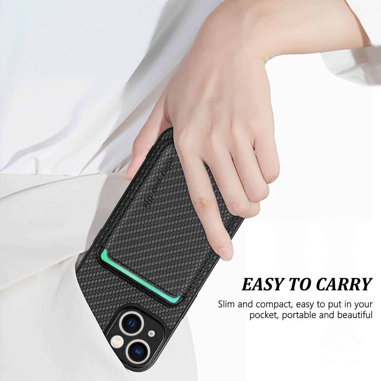 For iPhone 15/15 Pro Max /15 Plus MagSafe Card Holder, Carbon Fiber, Detachable Magnetic Wallet Slot Case Cover
