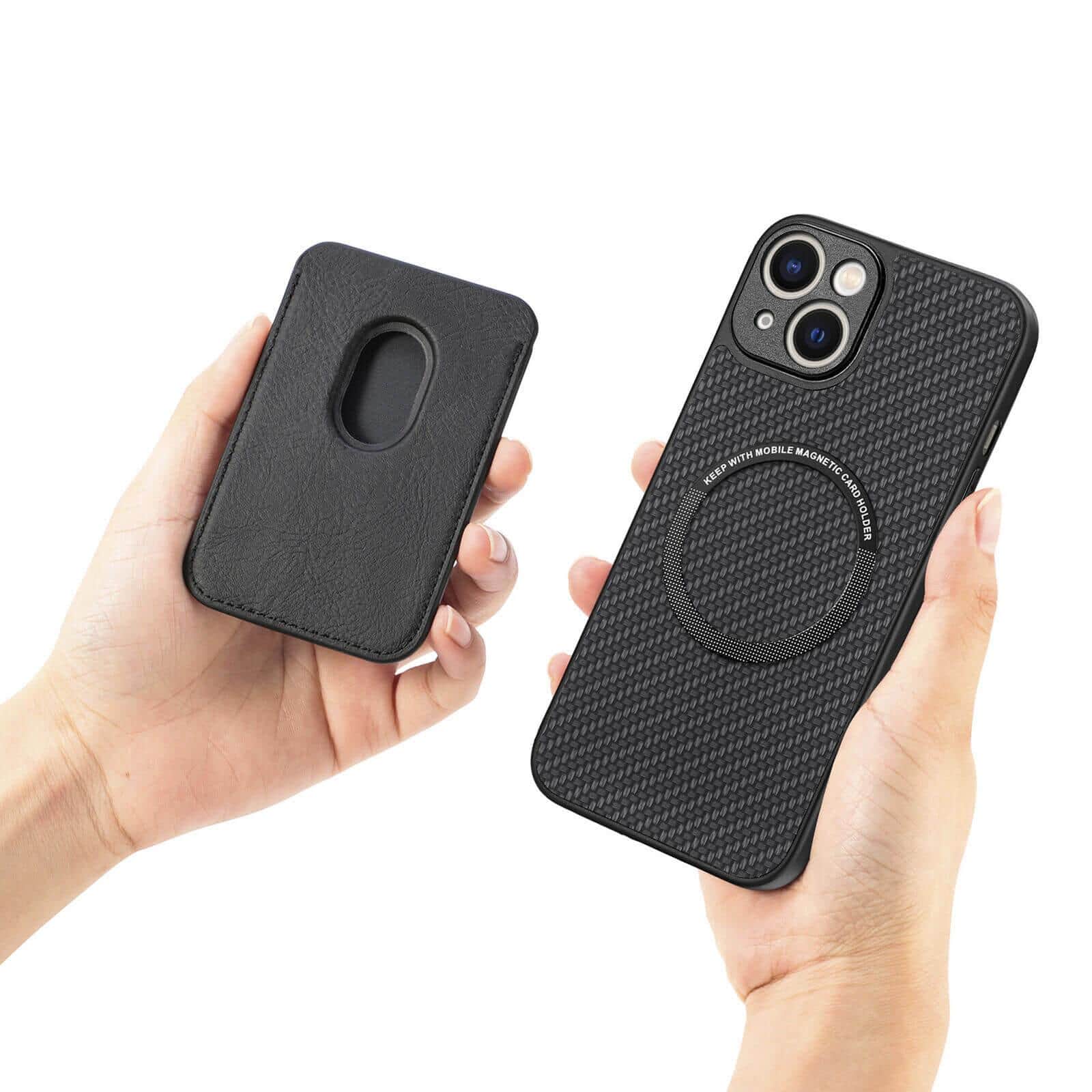 For iPhone 15/15 Pro Max /15 Plus MagSafe Card Holder, Carbon Fiber, Detachable Magnetic Wallet Slot Case Cover