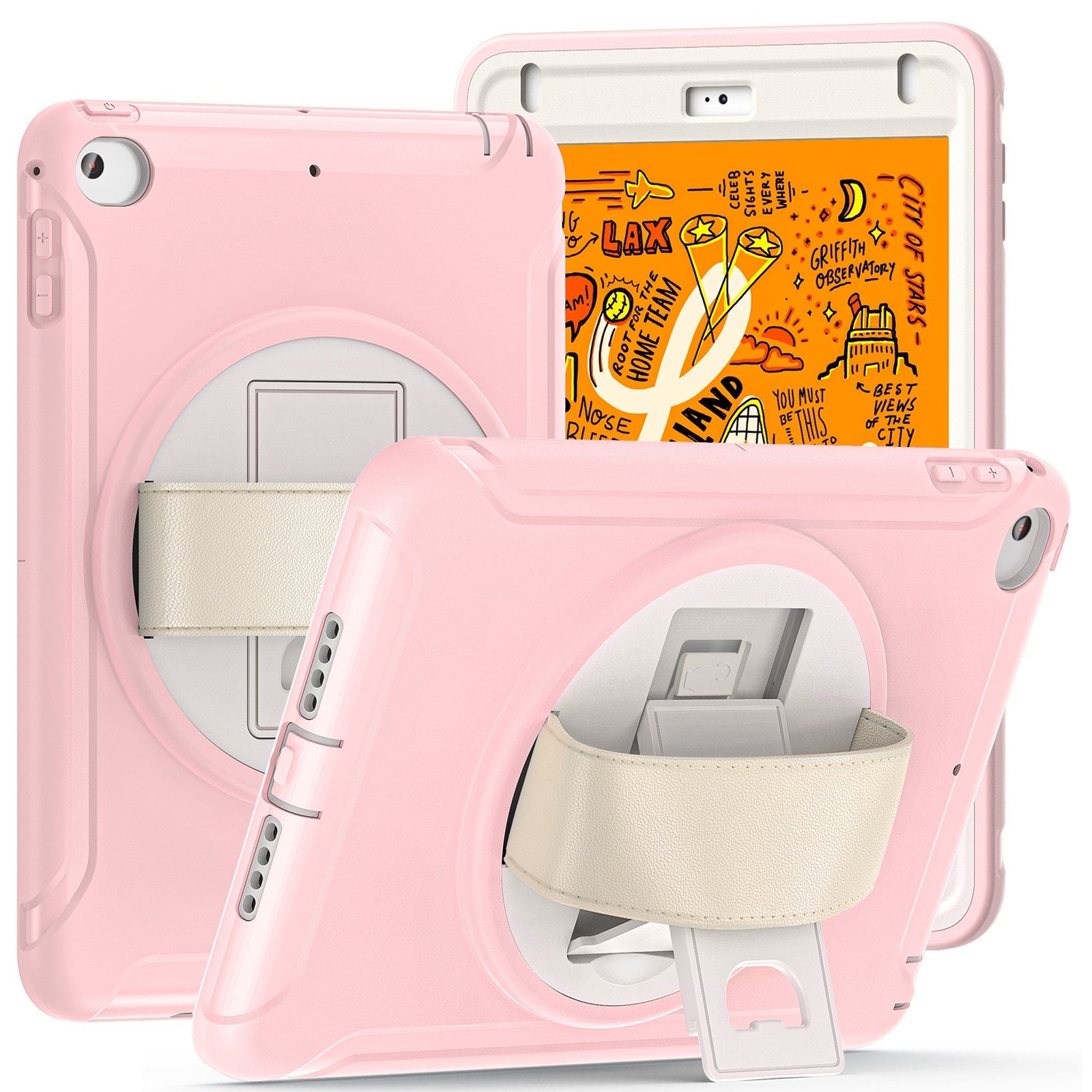 For Samsung Galaxy Tab Series 360° Rotating Stand and Hand Strap Shockproof Kickstand Case Cover