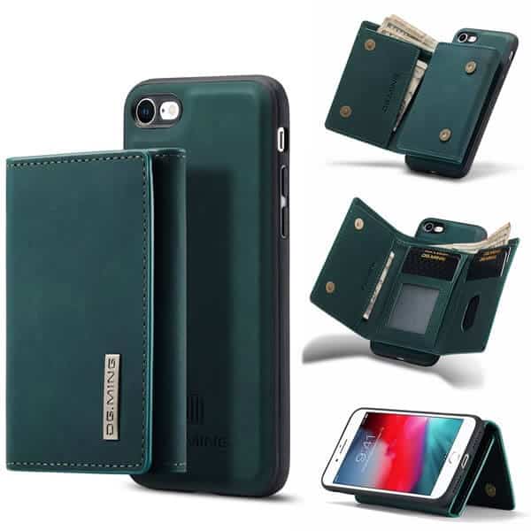 DG.MING Blue iPhone SE 2020 Magnetic Trifold Wallet Case