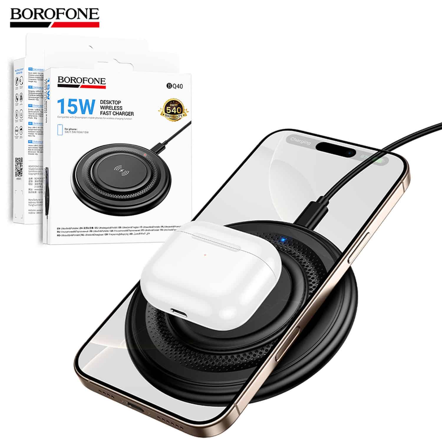 Borofone BQ40 Crown Desktop 15W Wireless Fast Charging Quick Charger For iPhone/Samsung/Google/Xiaomi/Universal