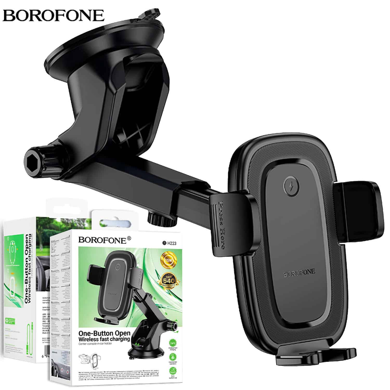 Borofone BH223 Follower Push Type 15W Fast Charging Quick Charger Wireless Car Mobile Phone Holder