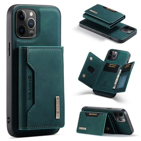 DG.MING Blue iPhone 12 Pro Max Magnetic Trifold Wallet Case
