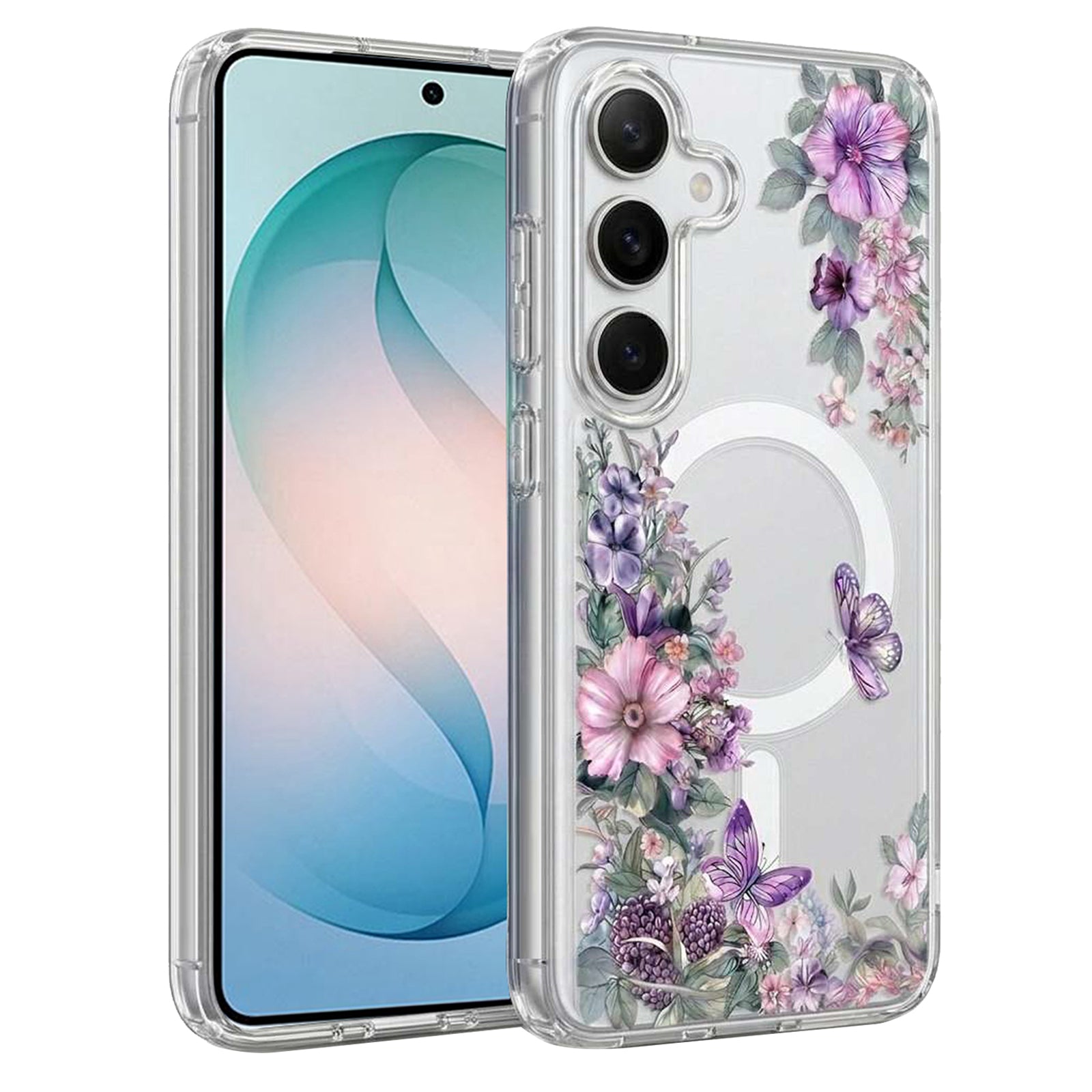 Cute Floral Flower Pattern Hard Clear MagSafe Magnetic Protective Back Case Cover For Samsung Galaxy S26/S25/S24 Ultra