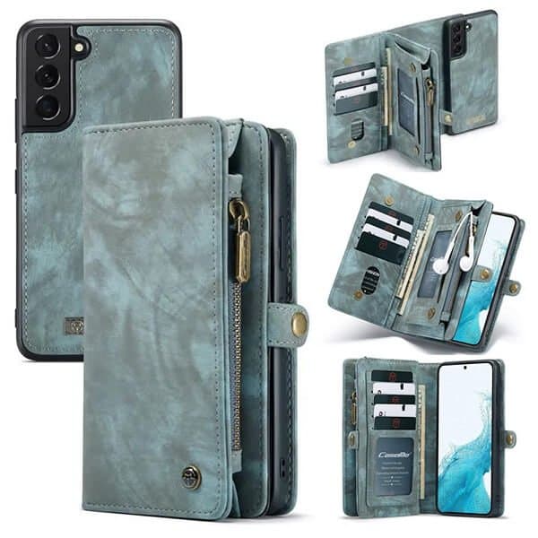 CaseMe For Samsung Galaxy S Series Zipper & Detachable Retro Leather Pouch Wallet Flip Purse Bag Detachable Phone Case Cover