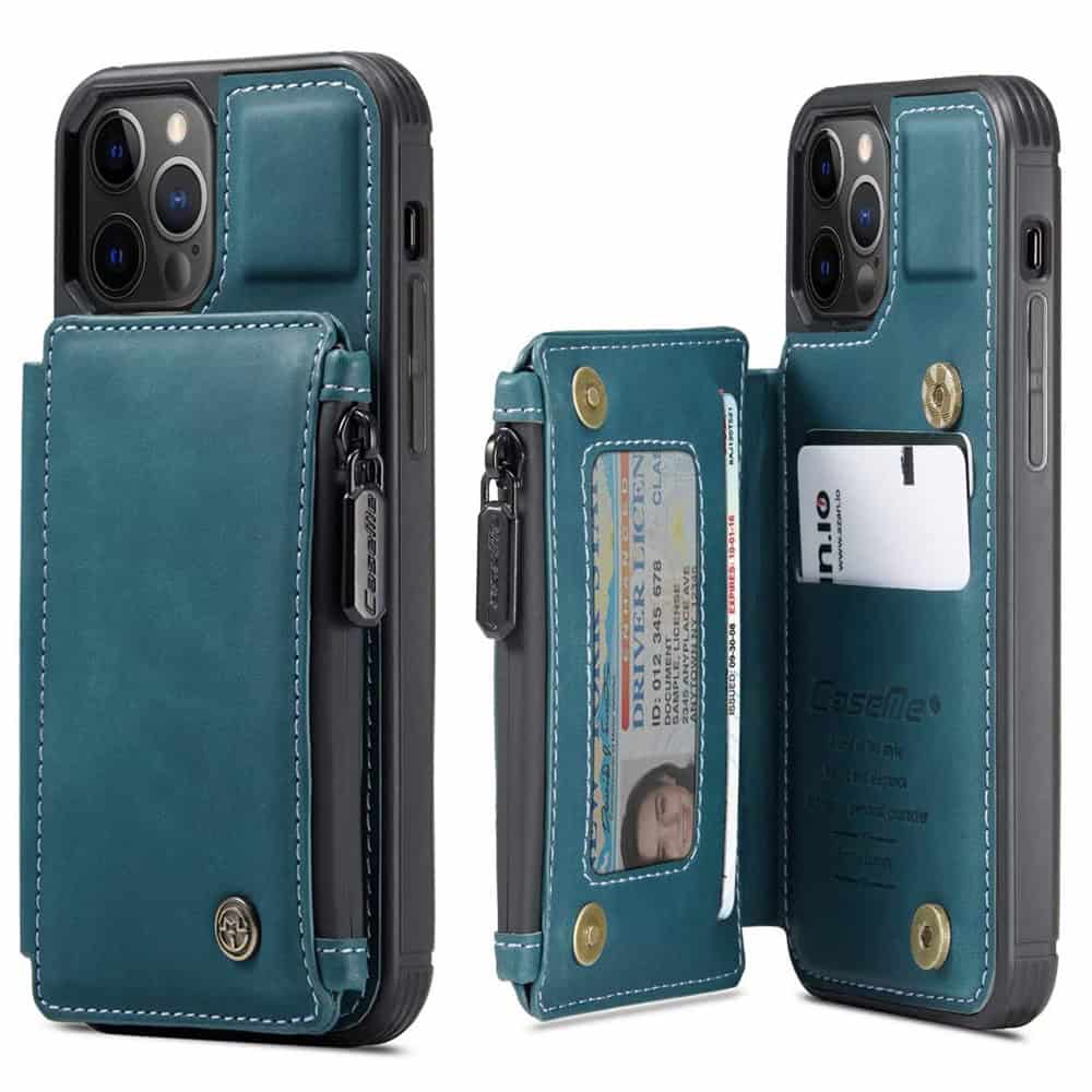 Apple iPhone 12 Pro Max Teal Blue CaseMe Back Zipper Wallet Case