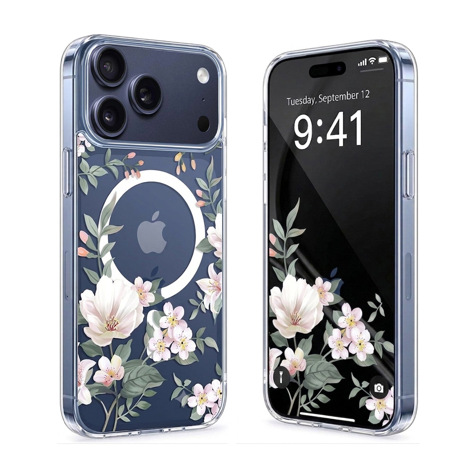 For Apple iPhone Clear Transparent MagSafe Magnetic Flower /Butterfly Pattern TPU Printed Back Case Cover