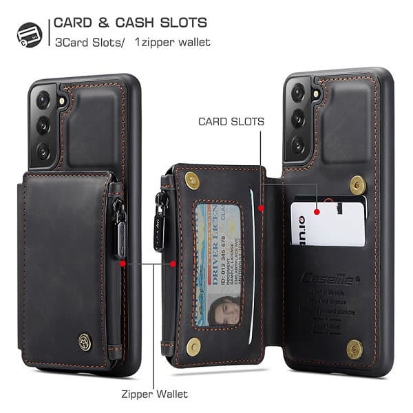 For Samsung Galaxy S Series CaseMe Back Zipper Wallet Case W/ 3 Card Slots, RFID Blocking, 1 Money Pocket, Credit Card Holder Leather Cover