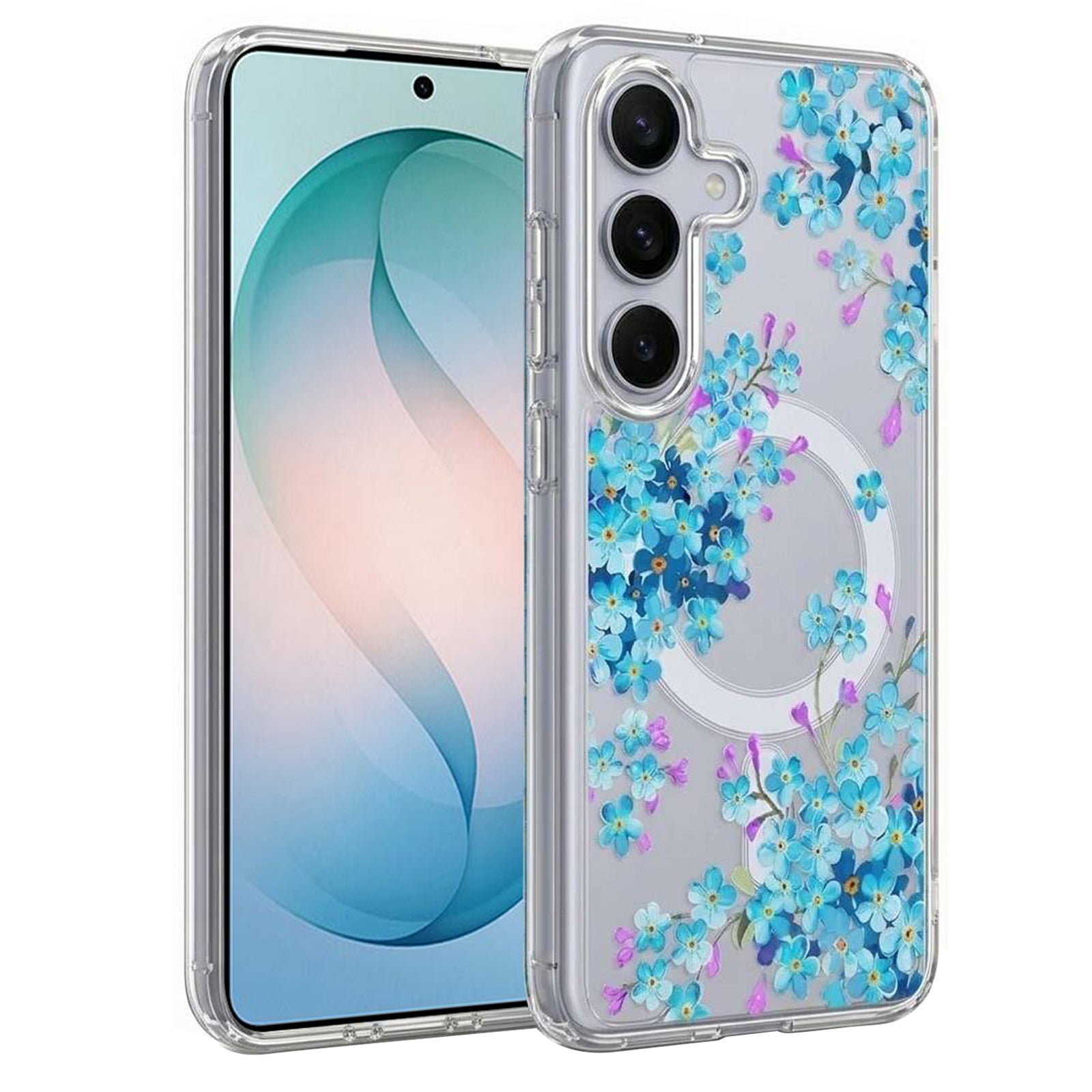 Cute Floral Flower Pattern Hard Clear MagSafe Magnetic Protective Back Case Cover For Samsung Galaxy S26/S25/S24 Ultra