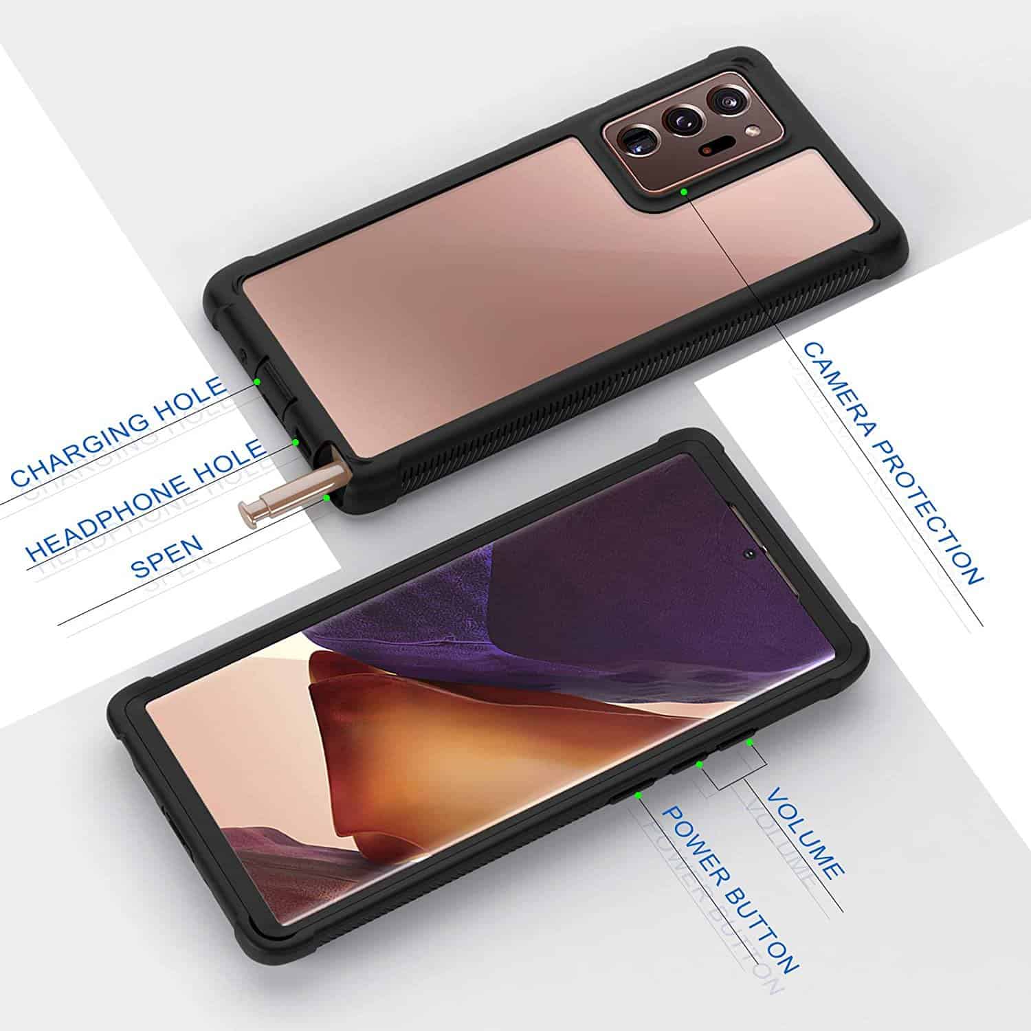 For Samsung Galaxy Note Military Grade Full Body Shockproof Clear Heavy Duty Case Bumper Drop Protection Tough Cover (Black)