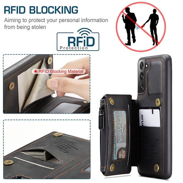 For Samsung Galaxy S Series CaseMe Back Zipper Wallet Case W/ 3 Card Slots, RFID Blocking, 1 Money Pocket, Credit Card Holder Leather Cover