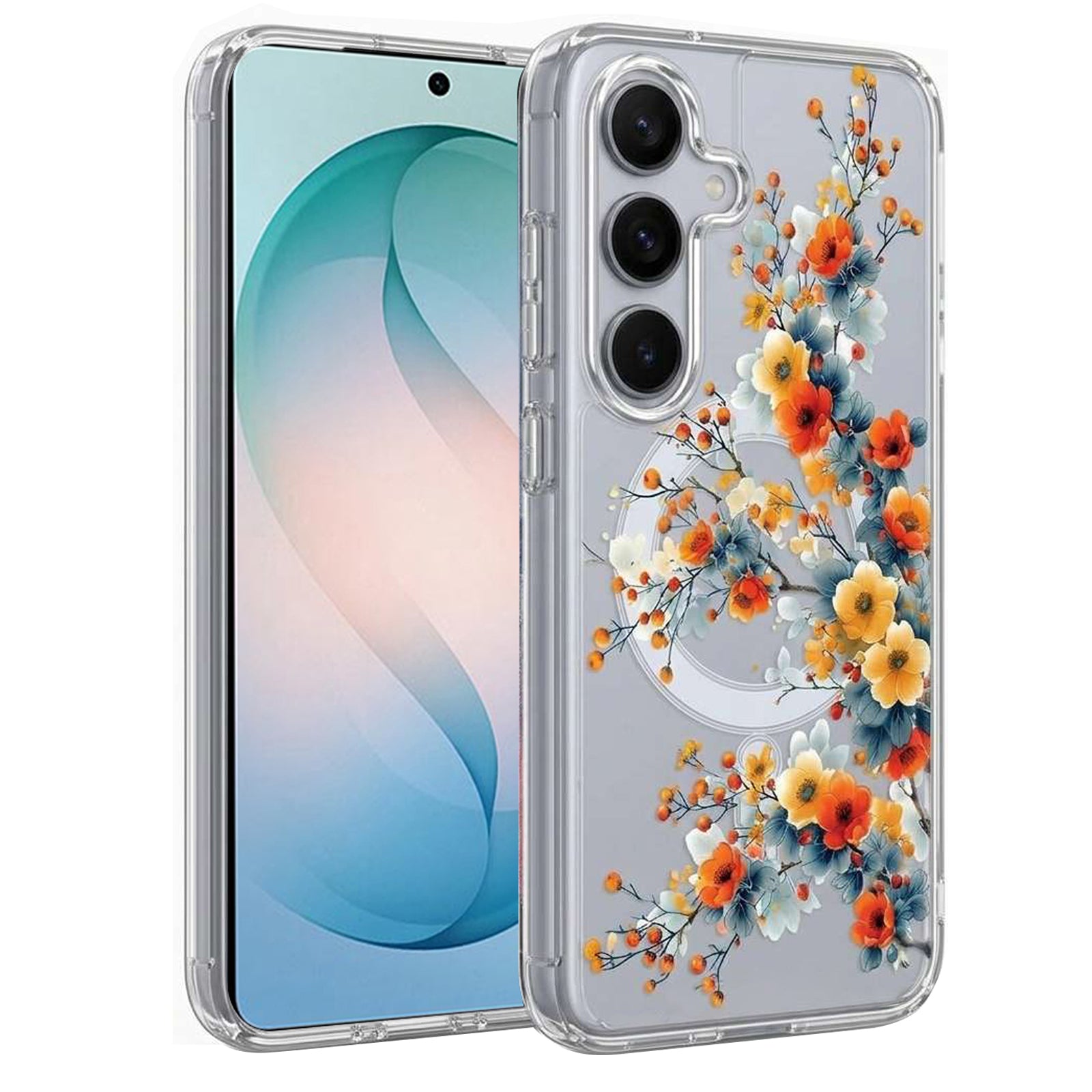 Cute Floral Flower Pattern Hard Clear MagSafe Magnetic Protective Back Case Cover For Samsung Galaxy S26/S25/S24 Ultra