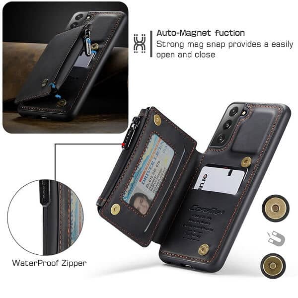 For Samsung Galaxy S Series CaseMe Back Zipper Wallet Case W/ 3 Card Slots, RFID Blocking, 1 Money Pocket, Credit Card Holder Leather Cover