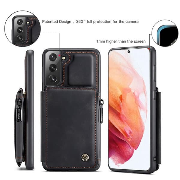 For Samsung Galaxy S Series CaseMe Back Zipper Wallet Case W/ 3 Card Slots, RFID Blocking, 1 Money Pocket, Credit Card Holder Leather Cover