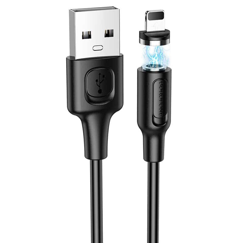 Borofone [BX41] 1M 2.4A USB A to Lightning Magnetic Charging Charger Cable Cord For iPhone - Black