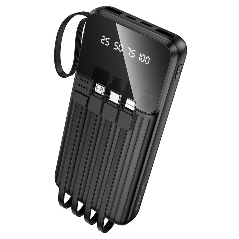 Borofone BJ76 10000mAh 37W Fast Charging Smart Display Power Bank with 4 Cables (Type C, Lightning, Micro USB & USB1)