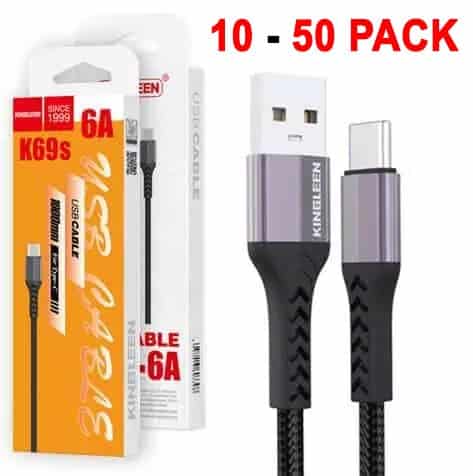 10X 20X 50X KINGLEEN (K69s) 1M 6A USB Type C Cable Fast Charging Charger Data Sync Cable Cord