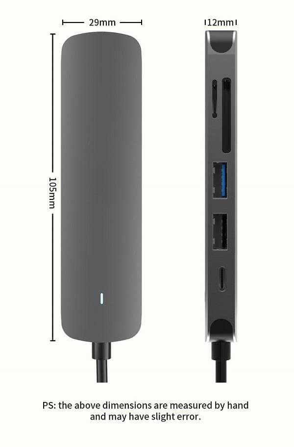 6in1 60W USB Type C Hub With 4K HDMI, 2 USB Ports SD/TF Card Reader USB C Adapter Dock for MacBook Air/Pro/Chromebook/Type C Laptops