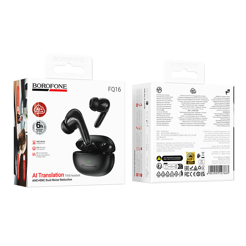 Borofone FQ16 ANC+ENC Smart AI Translation TWS Wireless Bluetoth Headset Earbuds With App