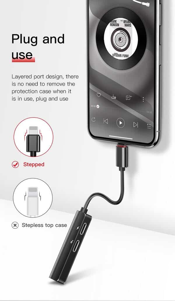 Baseus 3in1 AUX Audio Adapter For Lightning to 3.5mm Jack Earphone Charging Splitter OTG Converter