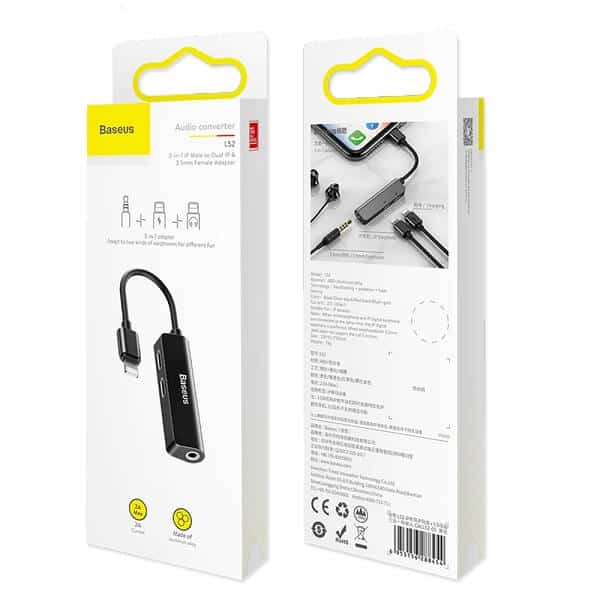 Baseus 3in1 AUX Audio Adapter For Lightning to 3.5mm Jack Earphone Charging Splitter OTG Converter