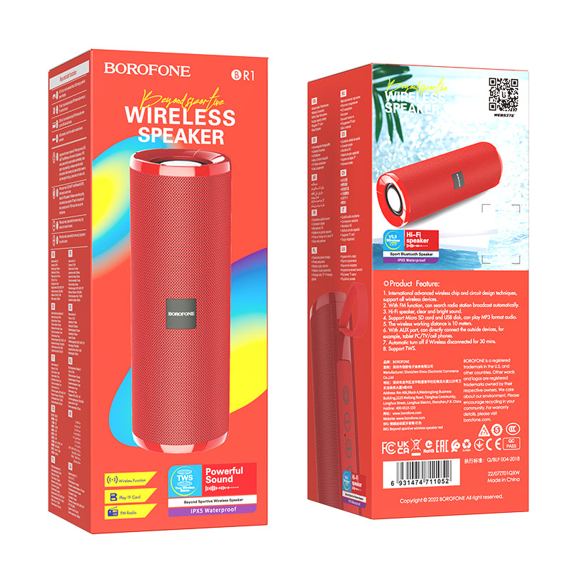 Borofone BR1 Beyond Sportive Waterproof iPX5 Bluetooth Wireless Speaker (Red)