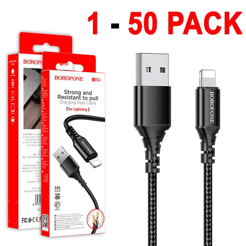 1X 10X 20X 50X BOROFONE (BX54) 1M Fast Charging High Quality Lightning Data Sync Cable Cord