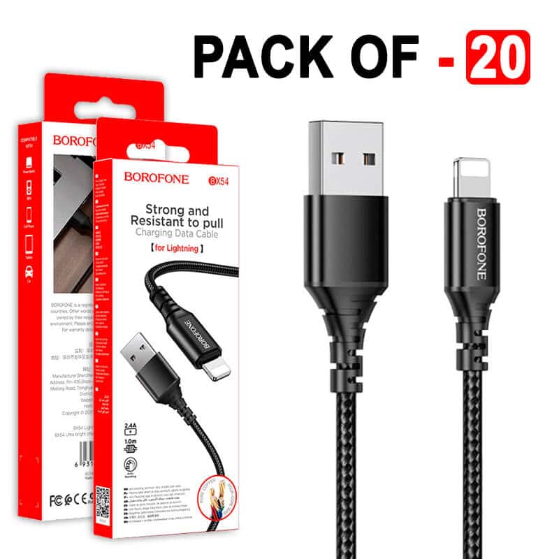 1X 10X 20X 50X BOROFONE (BX54) 1M Fast Charging High Quality Lightning Data Sync Cable Cord