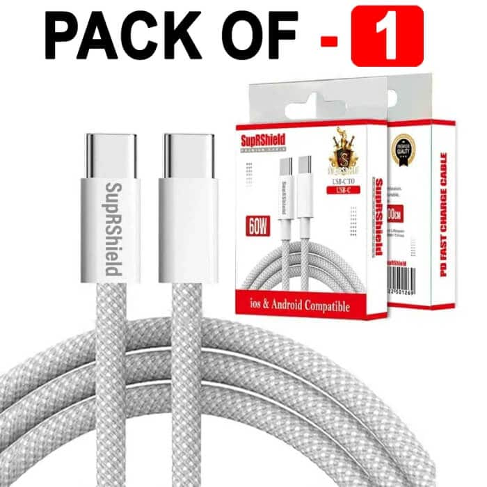 1X 10X 20X SupRShield 60W 1M PD USB Type C to C Fast Charging Charger Cable Braided Cord For iPhone 15 Pro Max/Samsung/MacBook Pro/iPad Pro/Google/Moto/Nokia/Oppo