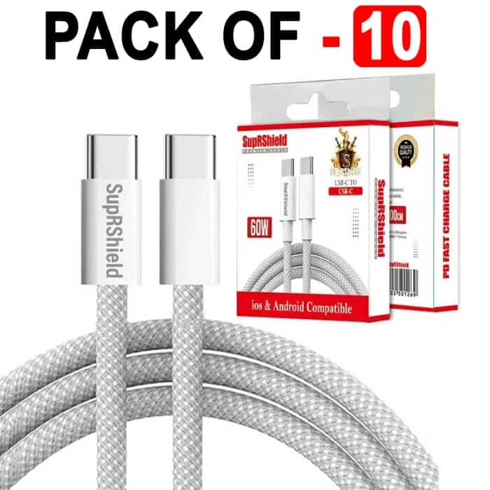 1X 10X 20X SupRShield 60W 1M PD USB Type C to C Fast Charging Charger Cable Braided Cord For iPhone 15 Pro Max/Samsung/MacBook Pro/iPad Pro/Google/Moto/Nokia/Oppo