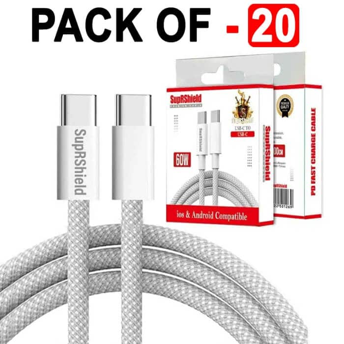 1X 10X 20X SupRShield 60W 1M PD USB Type C to C Fast Charging Charger Cable Braided Cord For iPhone 15 Pro Max/Samsung/MacBook Pro/iPad Pro/Google/Moto/Nokia/Oppo