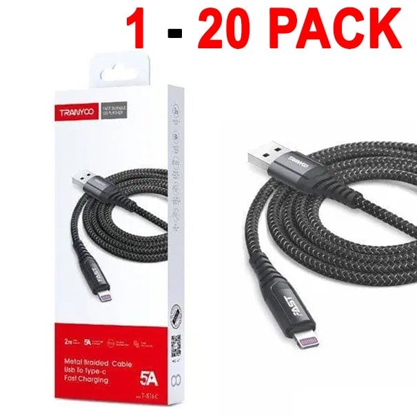 1X 10X 20X TRANYOO 2M (T-S16i) 5A Lightning Fast Charging High Quality Data Sync Cable Cord For Apple iPhone iPad iPod