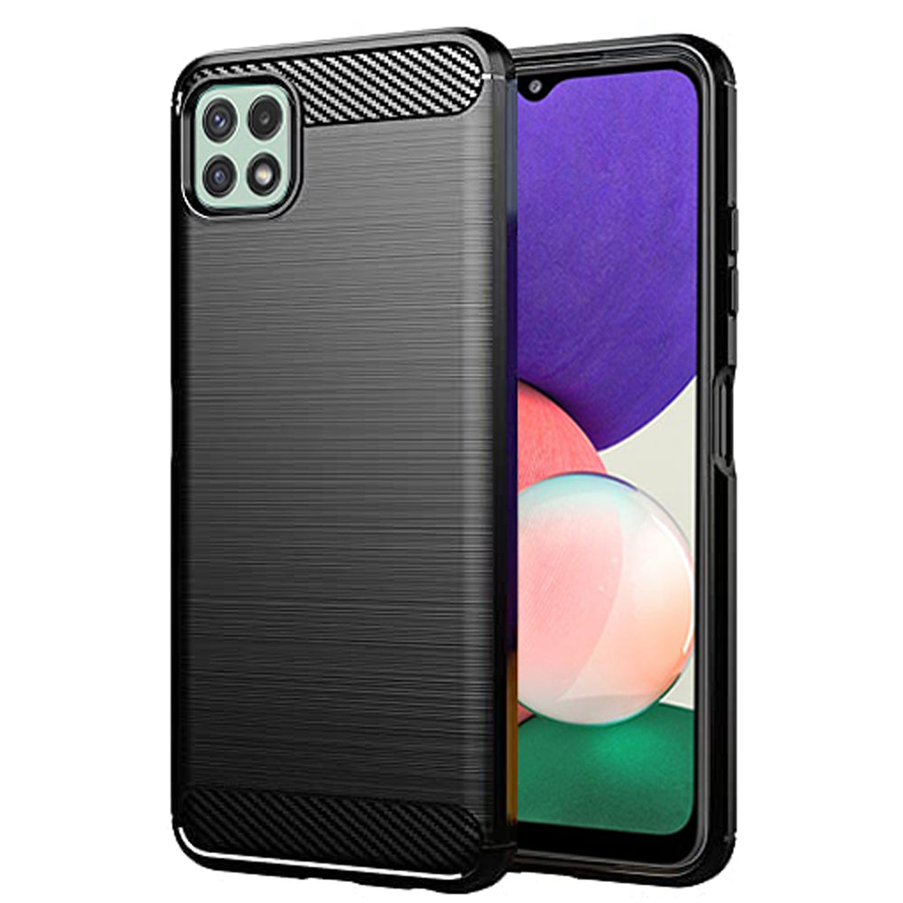 For Samsung Galaxy A Series Carbon Fiber Case Shockproof Heavy Duty Rugged Anti Knock Back Cover (Black)