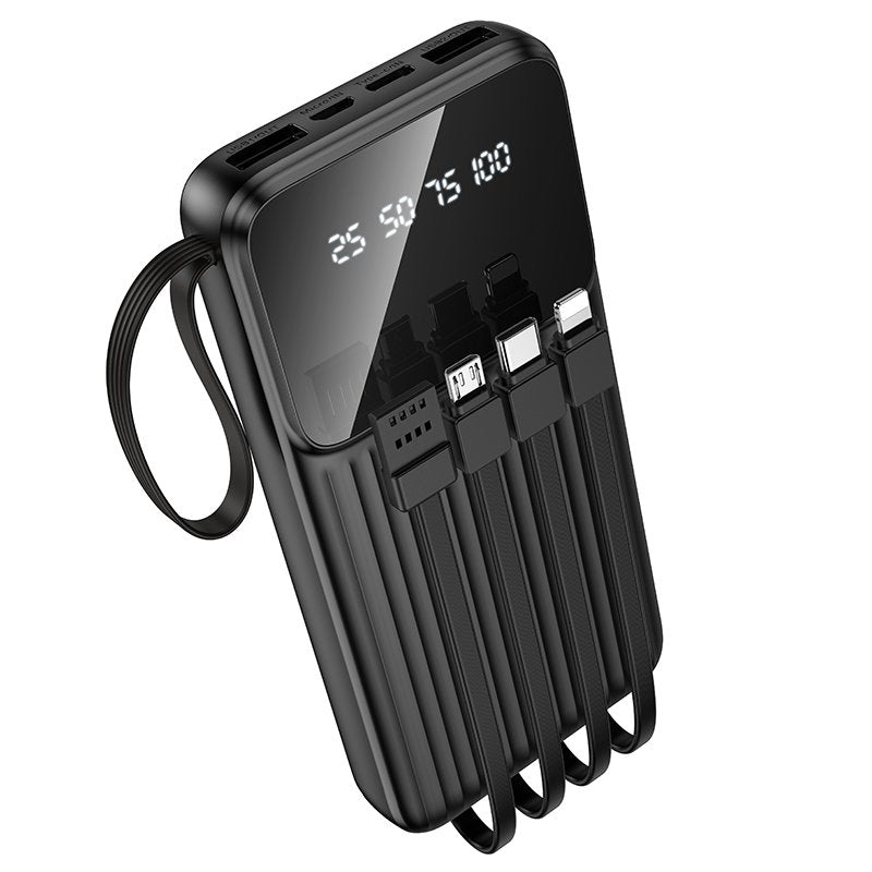 Borofone BJ76 10000mAh 37W Fast Charging Smart Display Power Bank with 4 Cables (Type C, Lightning, Micro USB & USB1)