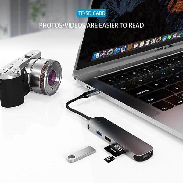 6in1 60W USB Type C Hub With 4K HDMI, 2 USB Ports SD/TF Card Reader USB C Adapter Dock for MacBook Air/Pro/Chromebook/Type C Laptops
