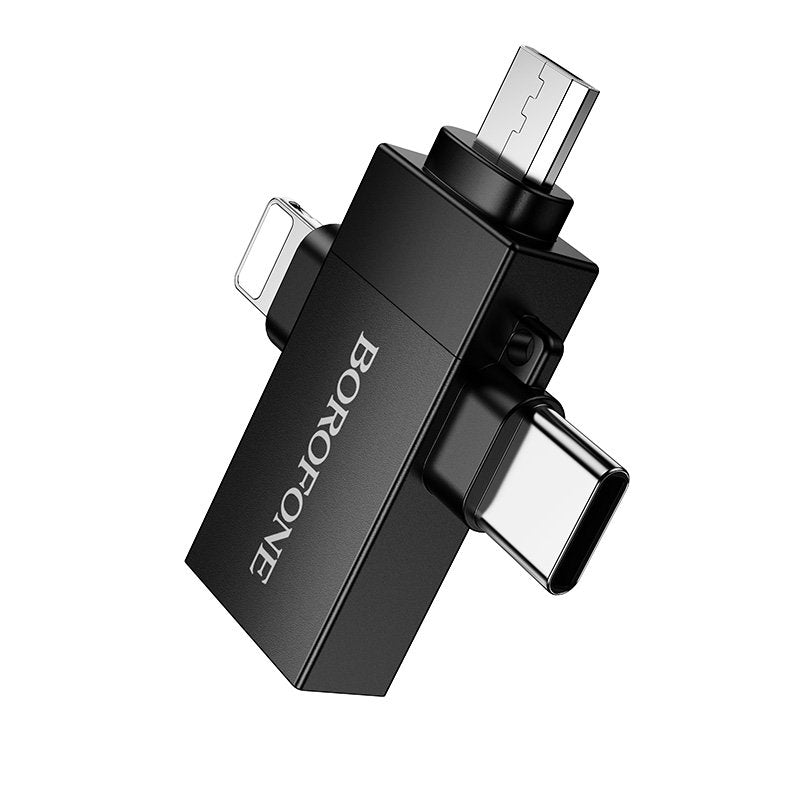 Borofone BV26D Lightning Male/Type C Male/Micro Male to USB A female USB 2.0 3 in 1 Adapter Converter