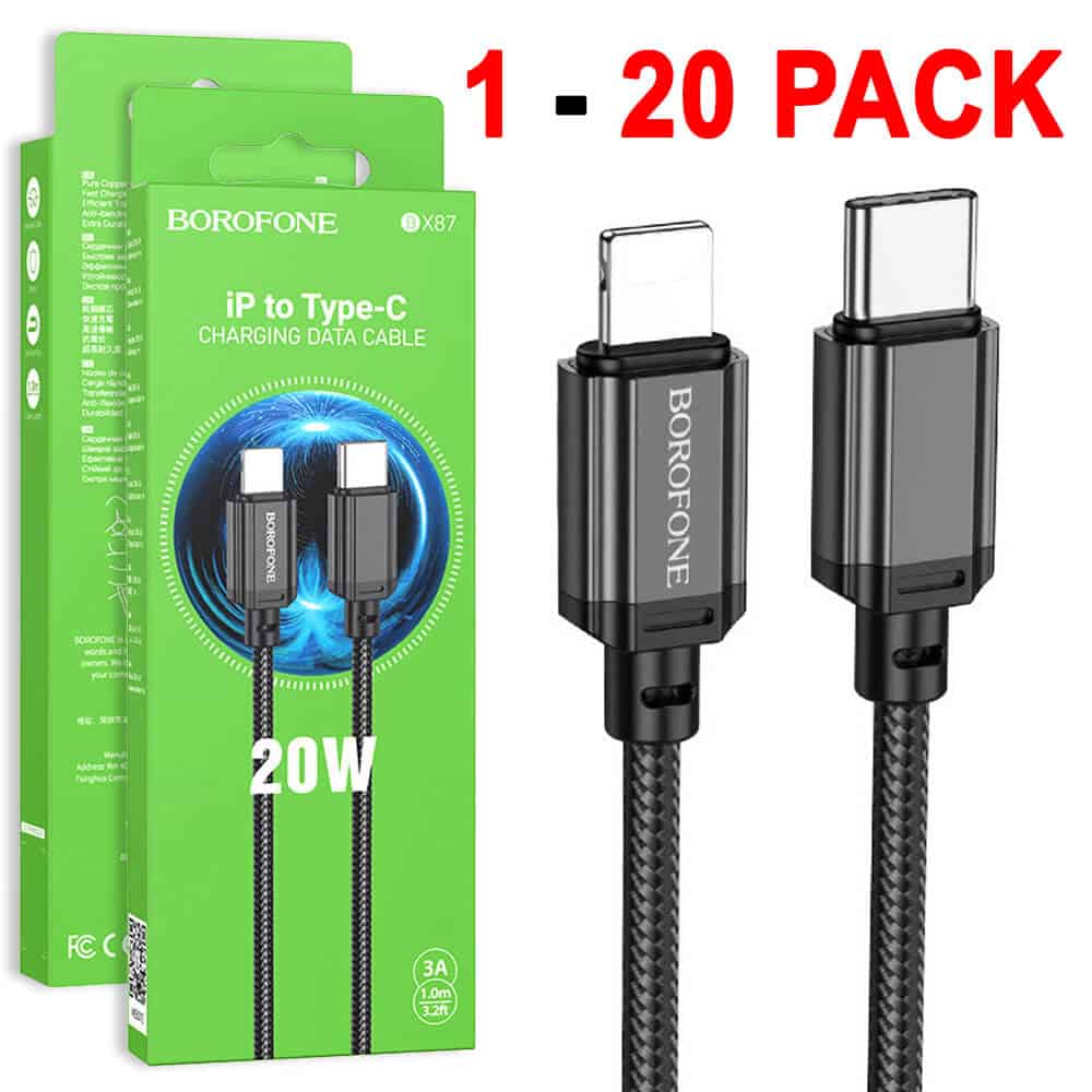 1X 10X 20X BOROFONE (BX87) 1M PD Fast Charging Type C to 8 Pin Lightning Cable Data Charger Cord For Apple