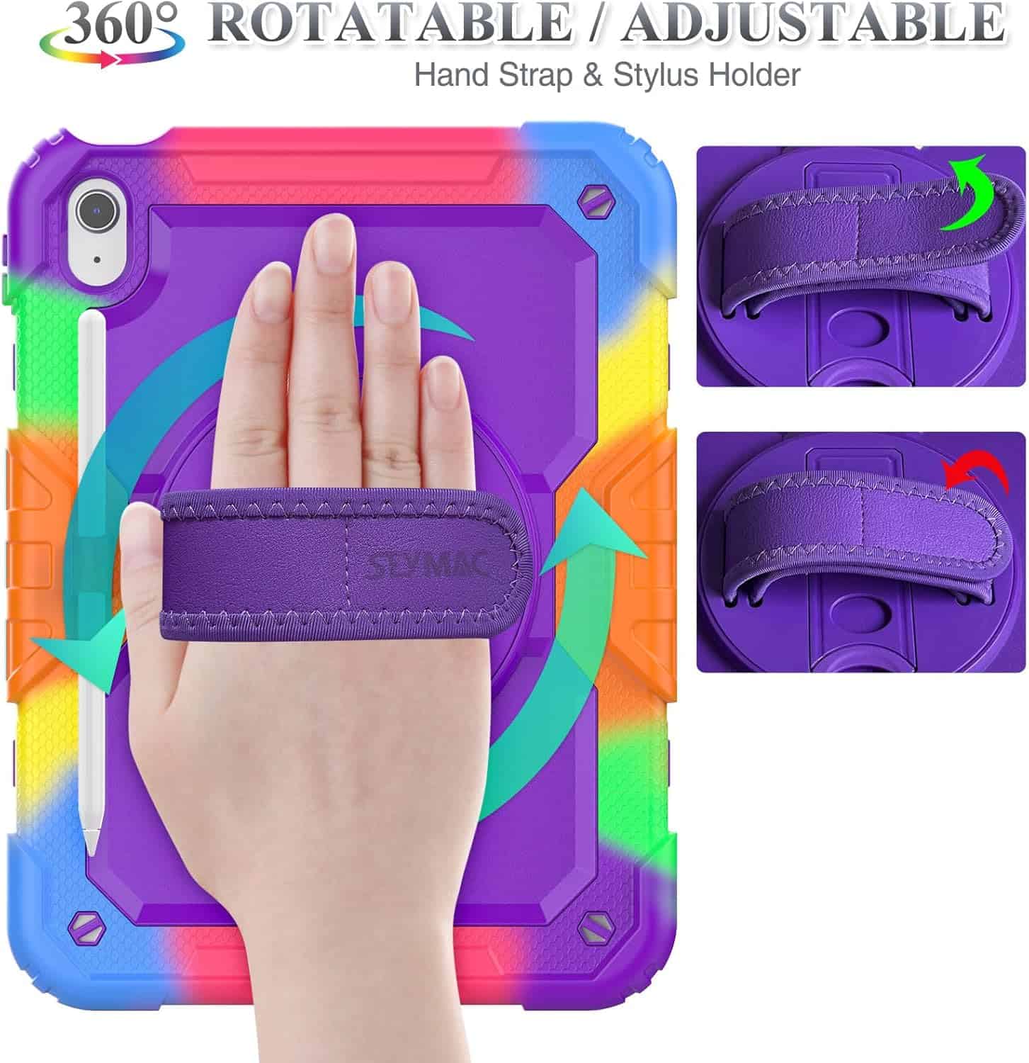 For Apple iPad With Belt Military Grade Rotating Case TPU Shockproof Multi-Layer Protective Kickstand Cover